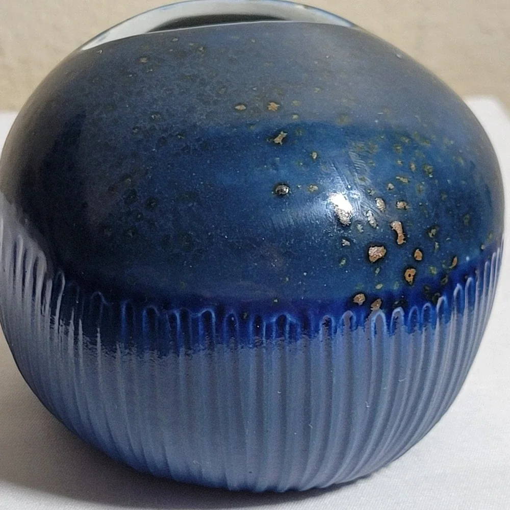 Mini Porcelain Pebble Bud Vases (2) Two Tone Blue Speckled Handmade Thailand